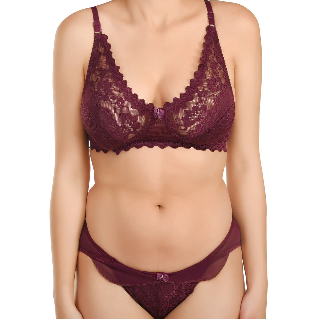 Lace Bra and Panty Lingerie Real Butterfly Set | Brown