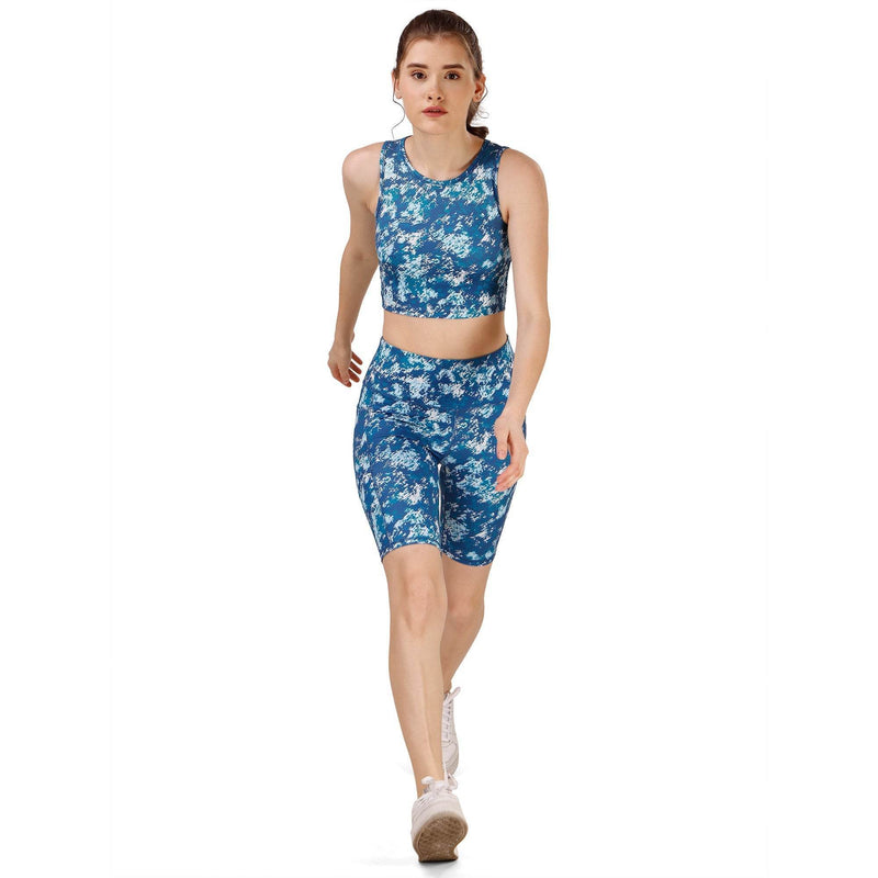 SOIE Woman - High Waist Knee Length Printed Sports Shorts With Pocket - Athleisure Shorts -for Women