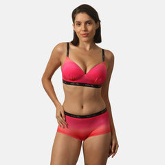 SOIE Woman - Padded Non Wired Full Coverage Printed Cross Back Bra with High Rise Full Coverage Printed Boyshorts - -for Women