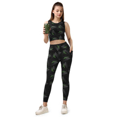 SOIE Woman - Quick-Dry Printed Sleeveless Crop Top & High-Waist Legging Set - Athleisure Set -for Women