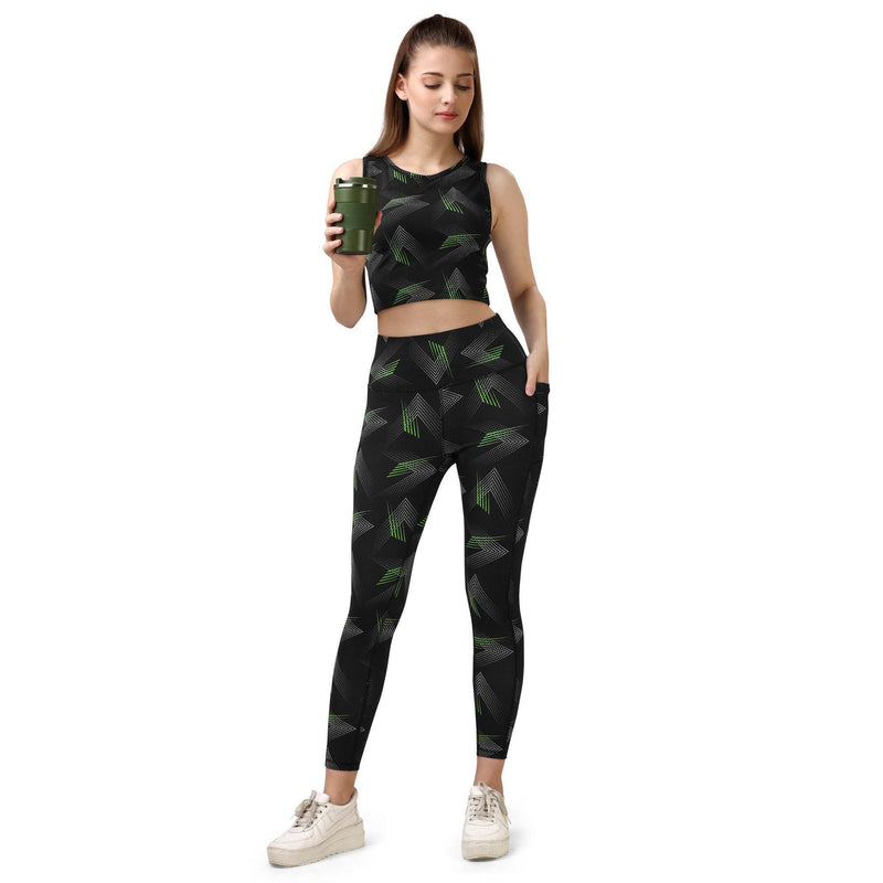 SOIE Woman - Quick-Dry Printed Sleeveless Crop Top & High-Waist Legging Set - Athleisure Set -for Women