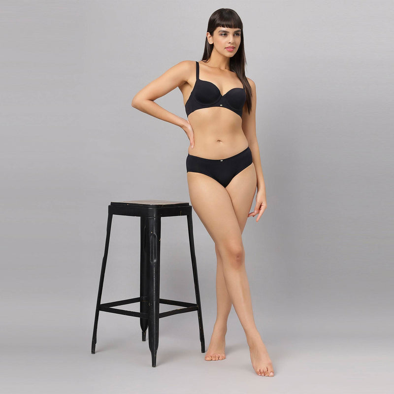 SOIE Woman - Medium Coverage Padded Wired T-shirt Bra with High Rise Full Coverage Brief - -for Women
