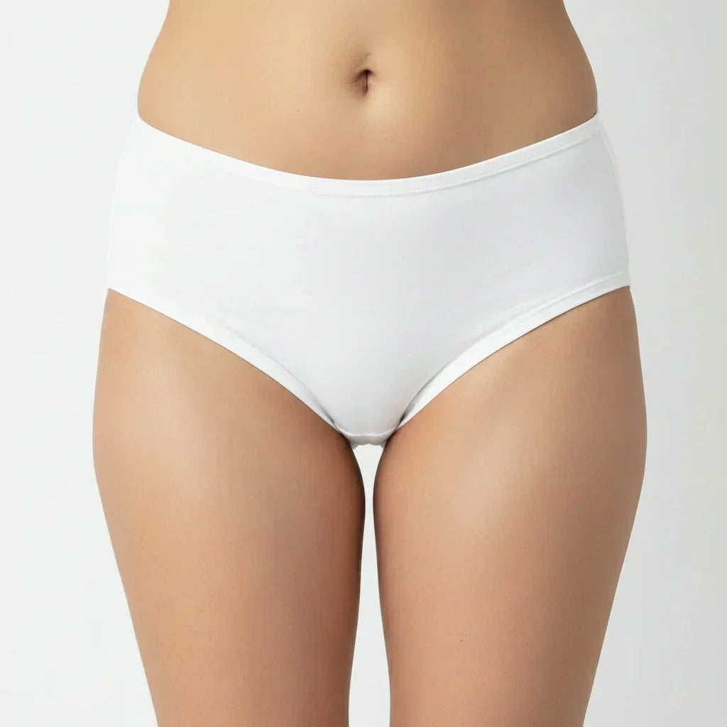 Bamboo Fabric Women's Mid Rise Panty | Peach and White | Pack of 2