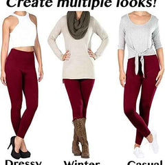 Women's Maroon Skinny Fit Mid Rise Winter Fleece Lined Thermal Leggings