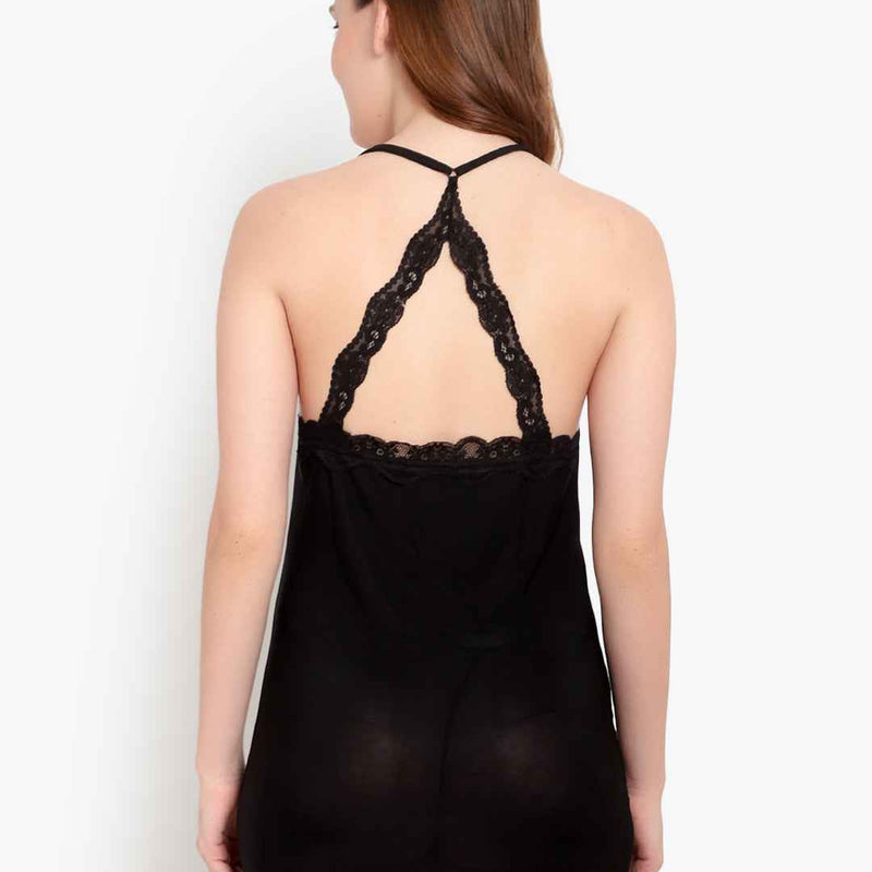 Women Bridal Sexy Black Babydoll Sheer lace Self Design Night Wear Lingerie Set