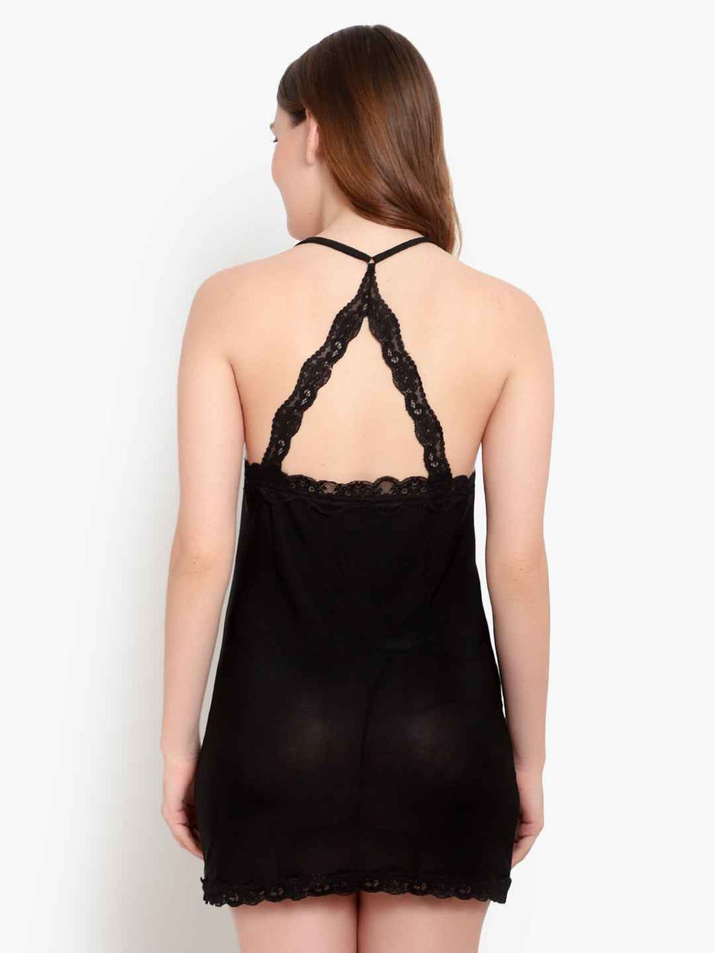 Women Bridal Sexy Black Babydoll Sheer lace Self Design Night Wear Lingerie Set