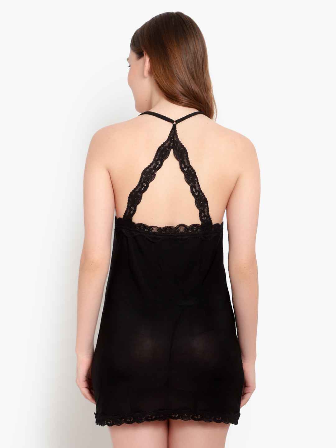 Women Bridal Sexy Black Babydoll Sheer lace Self Design Night Wear Lingerie Set