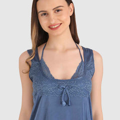 Women Bridal Blue Hot Satin Night Wear Babydoll Lingerie Bra Panty Set
