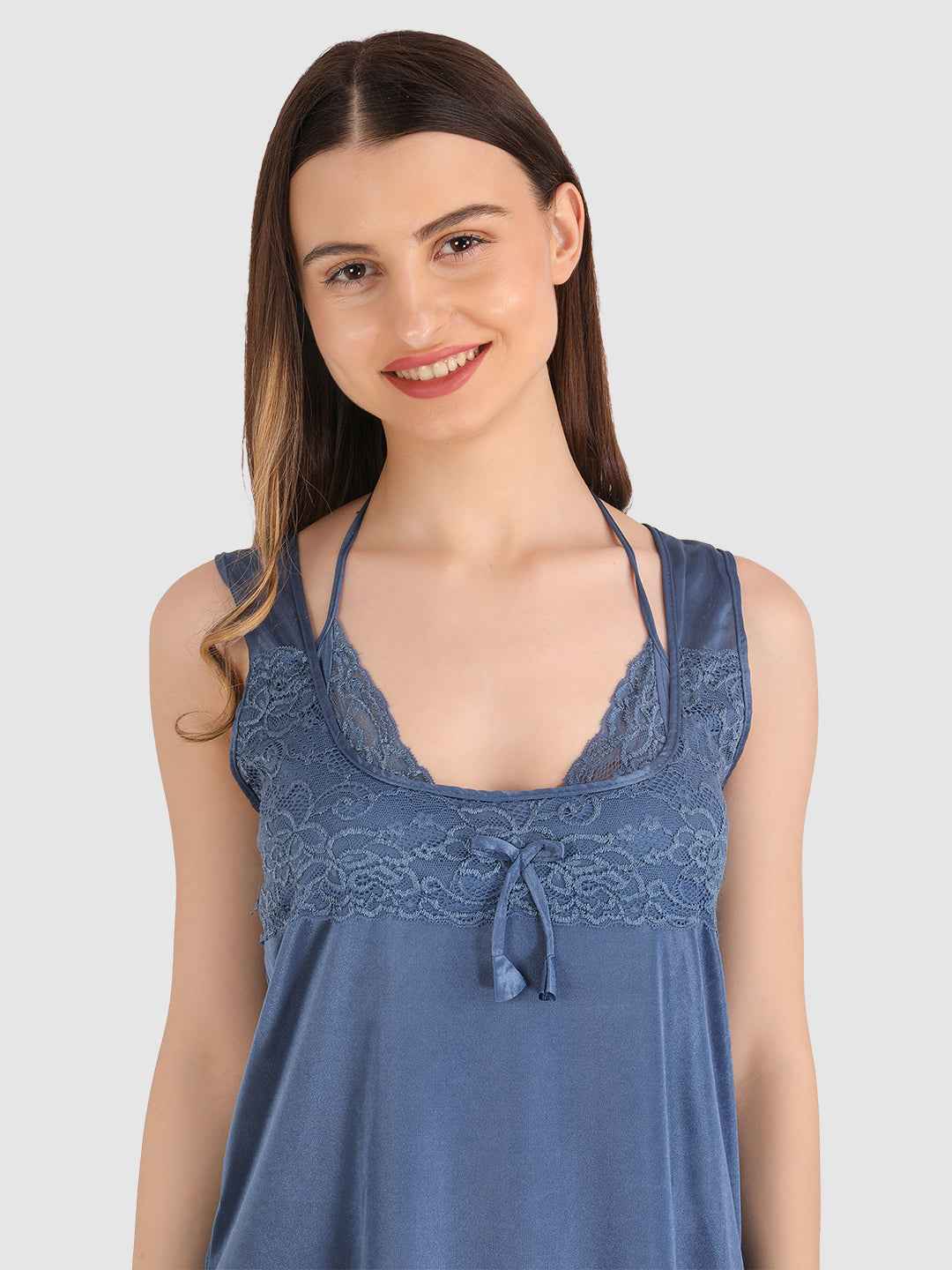 Women Bridal Blue Hot Satin Night Wear Babydoll Lingerie Bra Panty Set