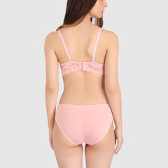 Women Peach Lace Heavily Padded Push up Lingerie Set