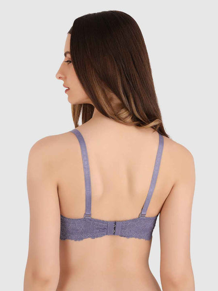 women Grey Lace Underwired Heavily Padded Push-Up Bra