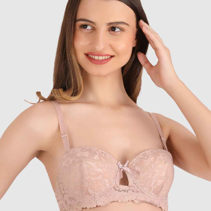 women Skin Lace Underwired Heavily Padded Push-Up Bra