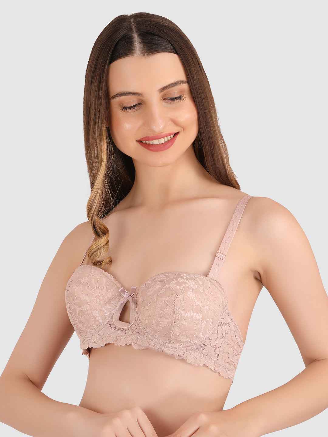 women Skin Lace Underwired Heavily Padded Push-Up Bra