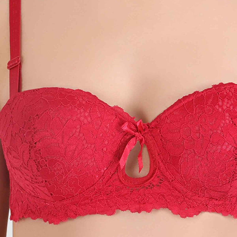 women Maroon Lace Underwired Heavily Padded Push-Up Bra