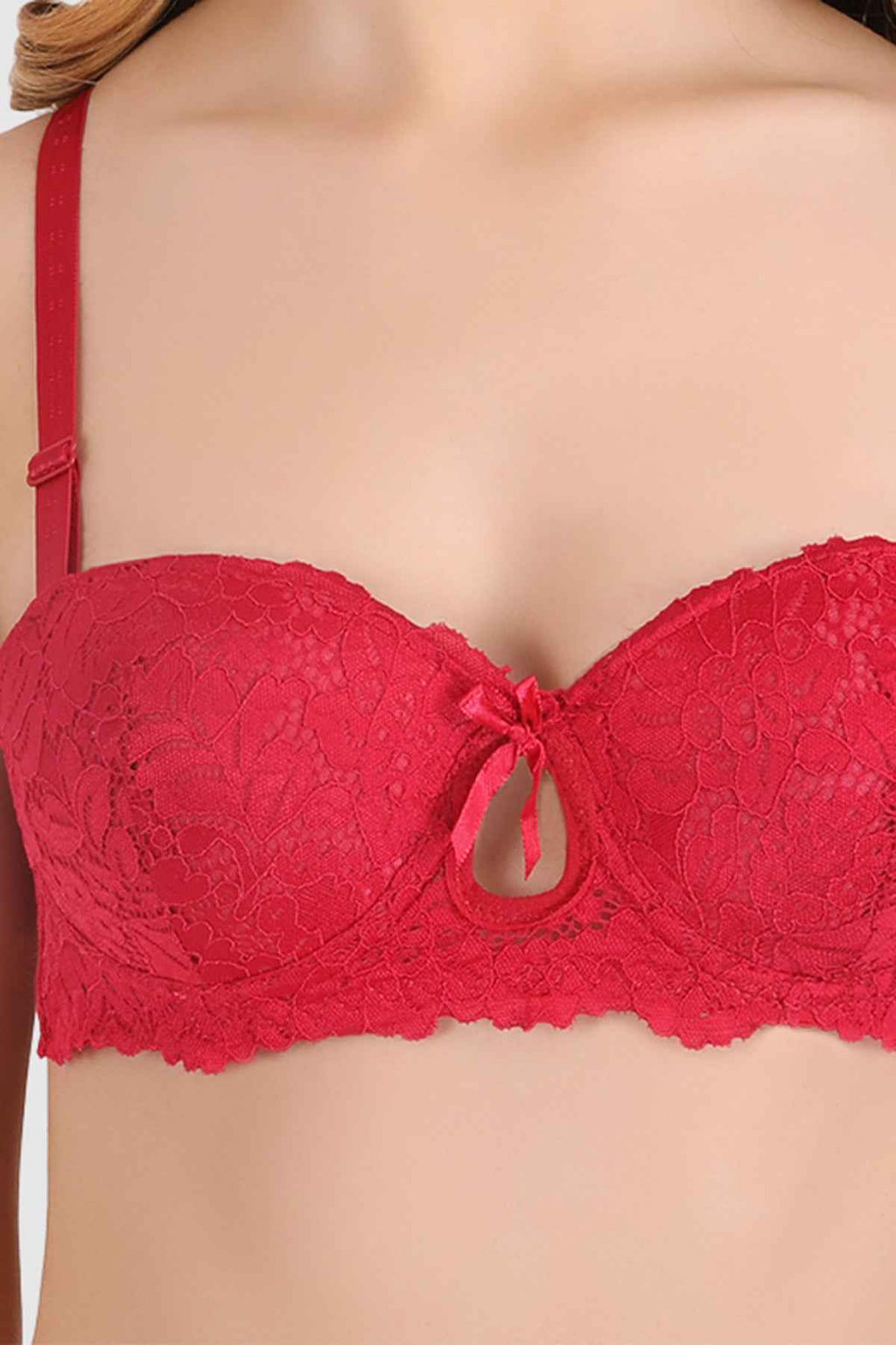 women Maroon Lace Underwired Heavily Padded Push-Up Bra