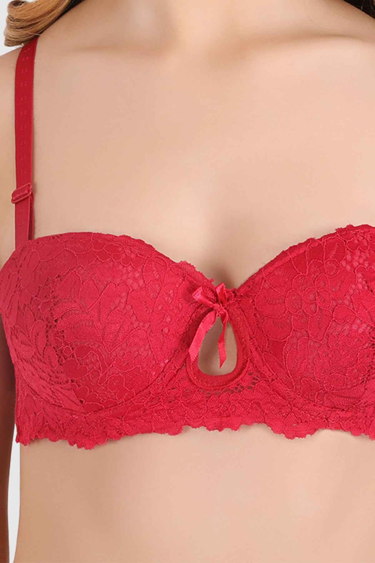 women Maroon Lace Underwired Heavily Padded Push-Up Bra