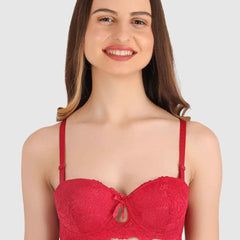 women Maroon Lace Underwired Heavily Padded Push-Up Bra