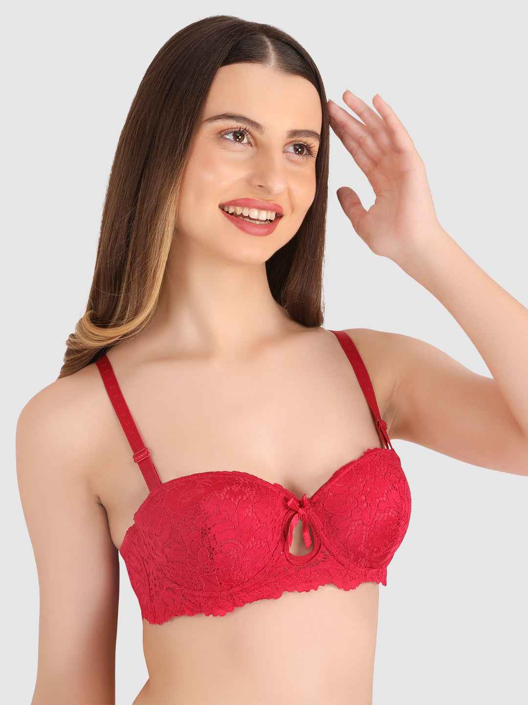 women Maroon Lace Underwired Heavily Padded Push-Up Bra