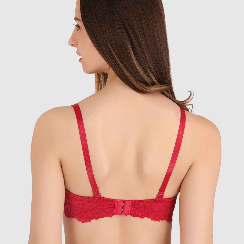 women Maroon Lace Underwired Heavily Padded Push-Up Bra