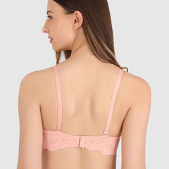 women Peach Lace Underwired Heavily Padded Push-Up Bra