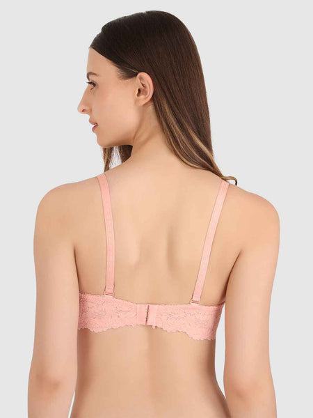 women Peach Lace Underwired Heavily Padded Push-Up Bra