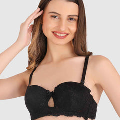 women Black Lace Underwired Heavily Padded Push-Up Bra