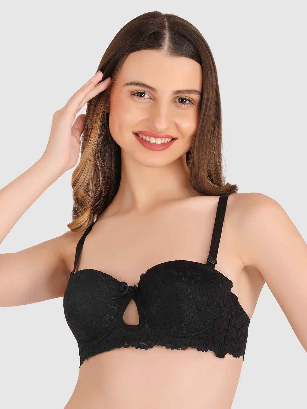 women Black Lace Underwired Heavily Padded Push-Up Bra