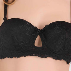 women Black Lace Underwired Heavily Padded Push-Up Bra