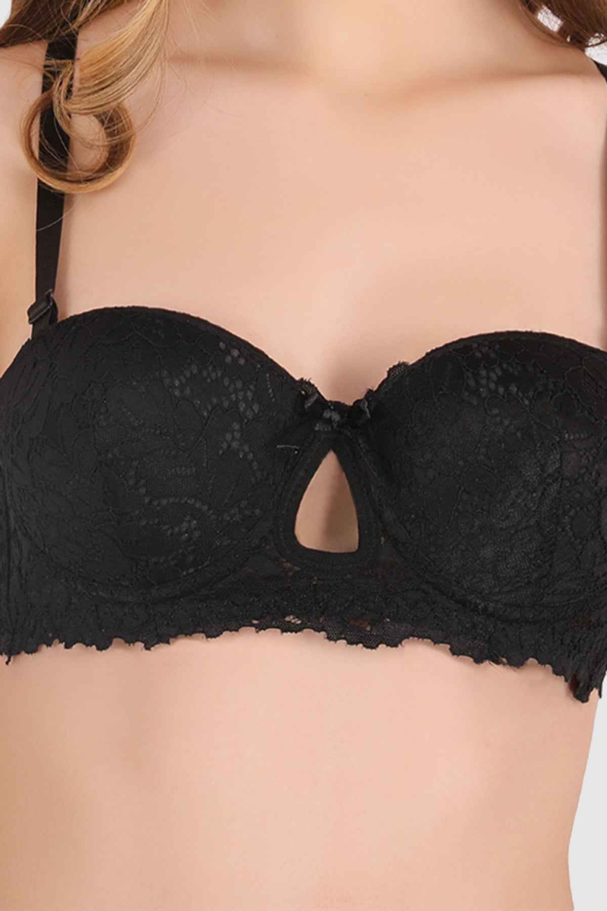 women Black Lace Underwired Heavily Padded Push-Up Bra