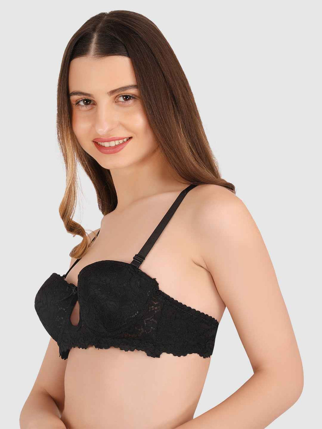 women Black Lace Underwired Heavily Padded Push-Up Bra