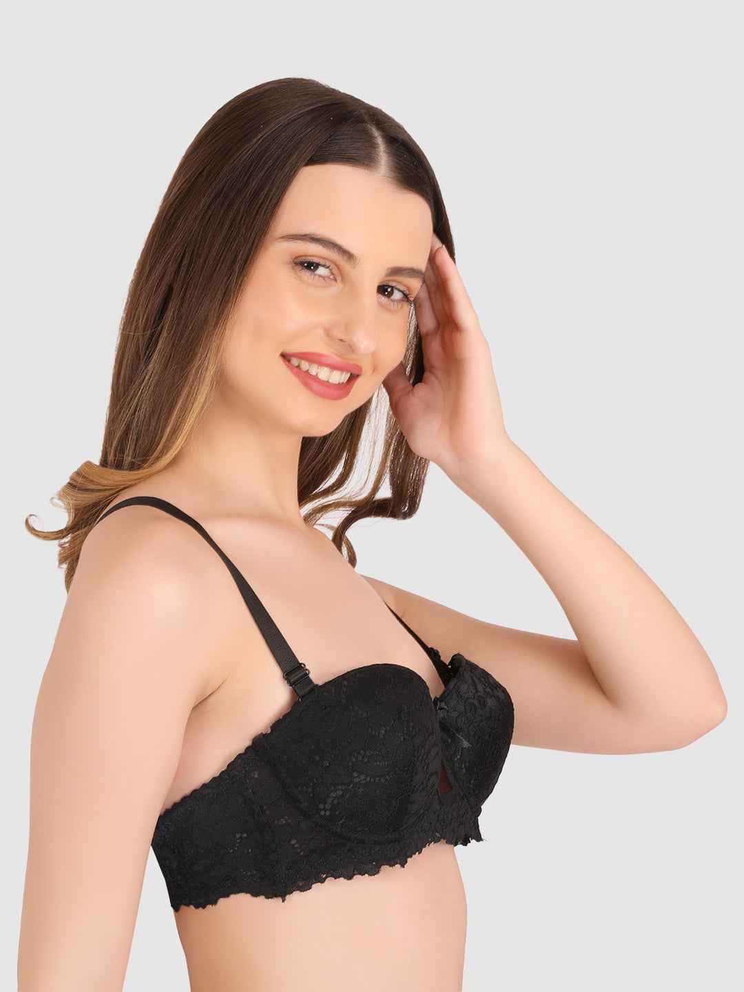 women Black Lace Underwired Heavily Padded Push-Up Bra
