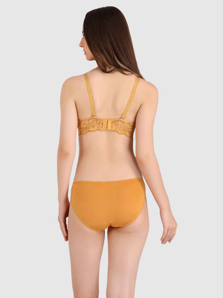 Women Gold Lace Heavily Padded Push up Lingerie Set