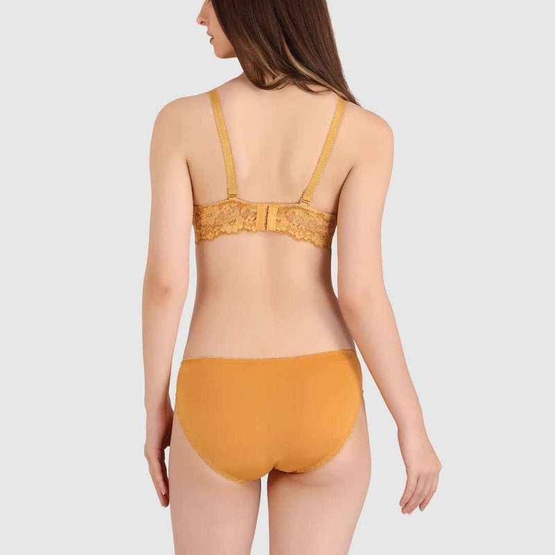 Women Gold Lace Heavily Padded Push up Lingerie Set
