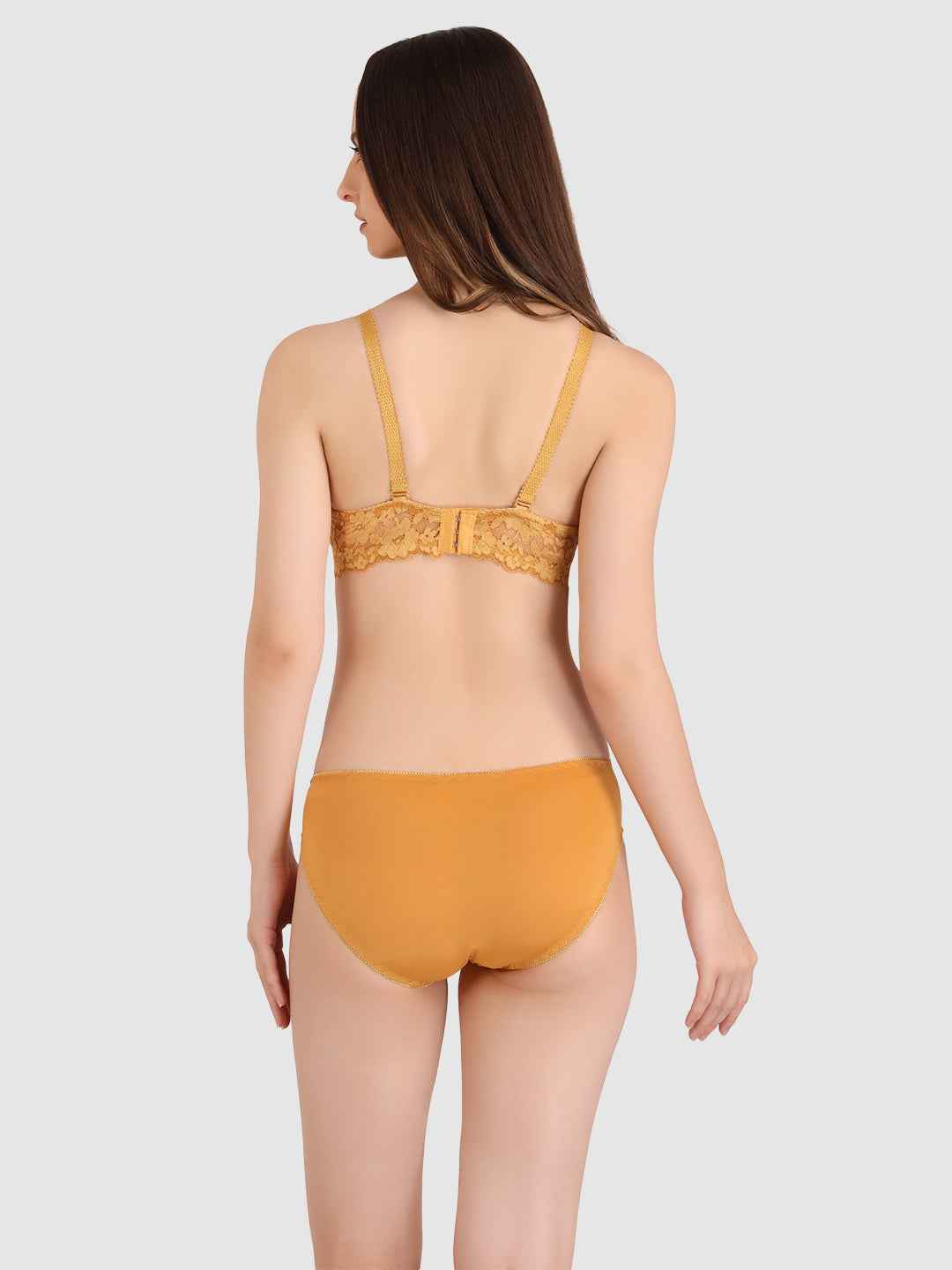 Women Gold Lace Heavily Padded Push up Lingerie Set