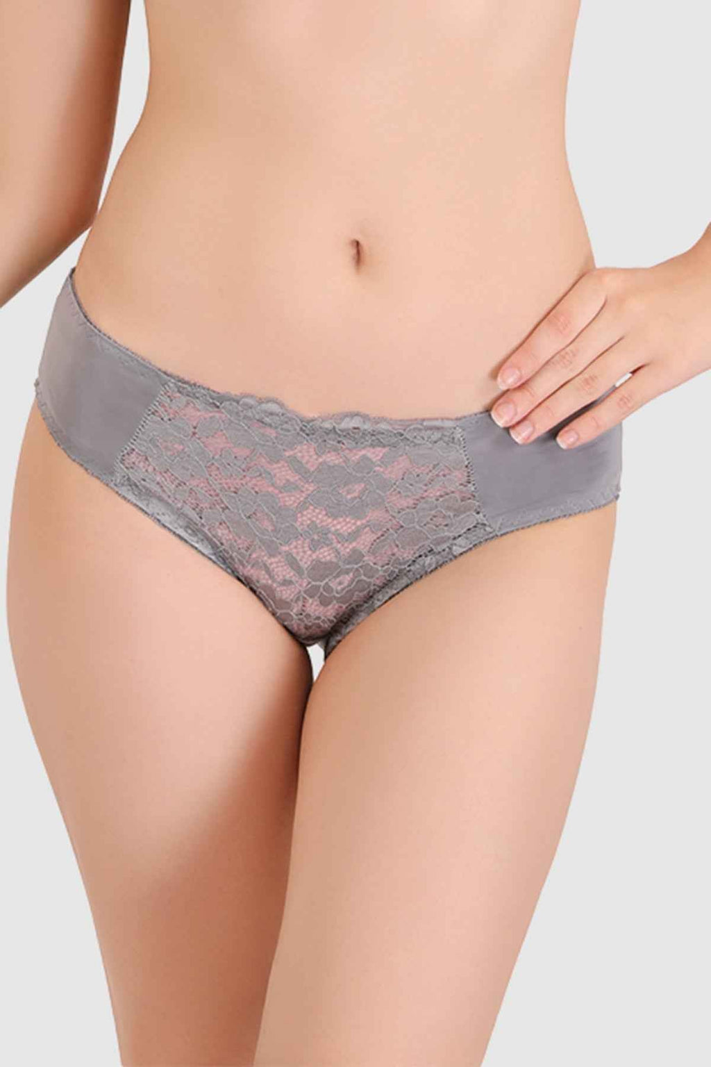 Women Grey Lace Heavily Padded Push up Lingerie Set