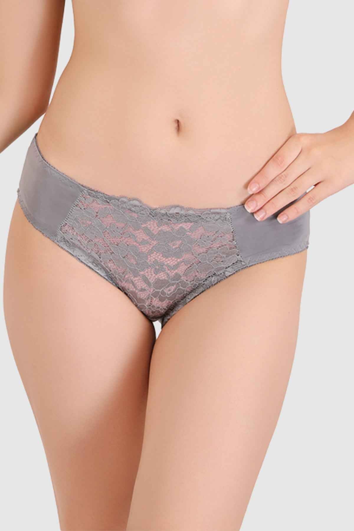 Women Grey Lace Heavily Padded Push up Lingerie Set