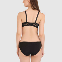 Women Black Lace Heavily Padded Push up Lingerie Set