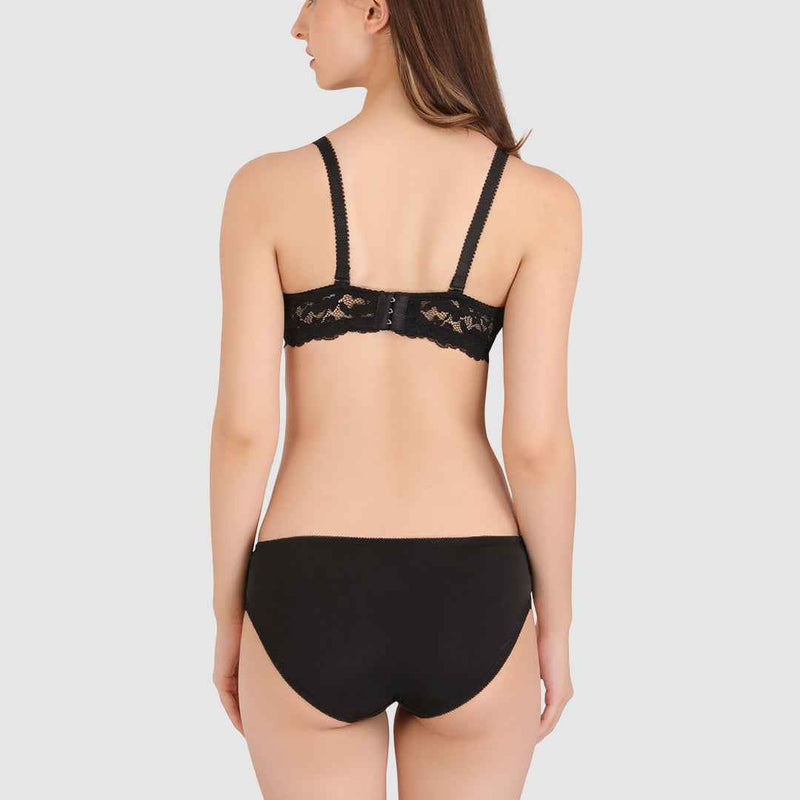 Women Black Lace Heavily Padded Push up Lingerie Set