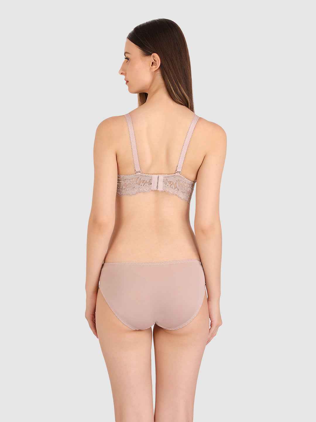 Women Mauve Lace Heavily Padded Push up Lingerie Set