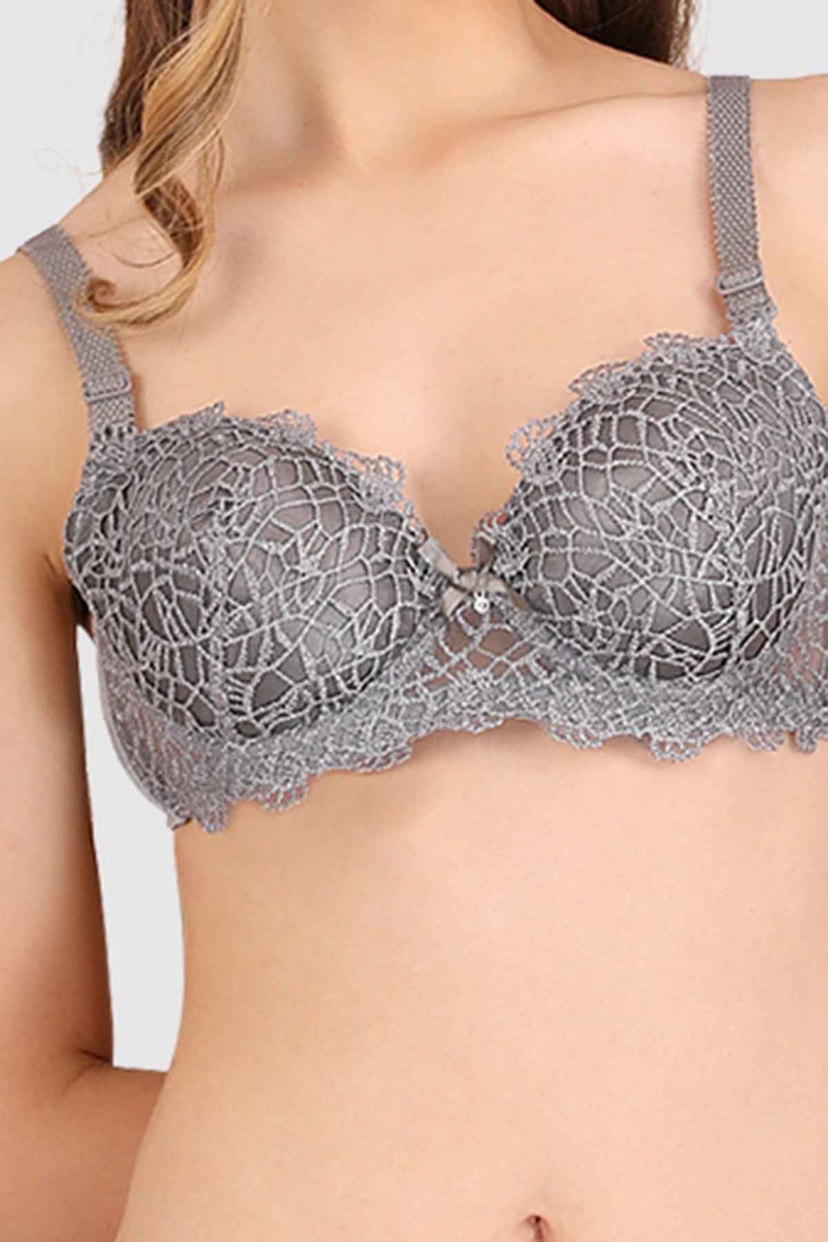 Women Grey Parisian Cut Heavily Padded Push up Lingerie Set
