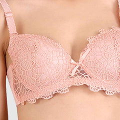Women Peach Parisian Cut Heavily Padded Push up Lingerie Set