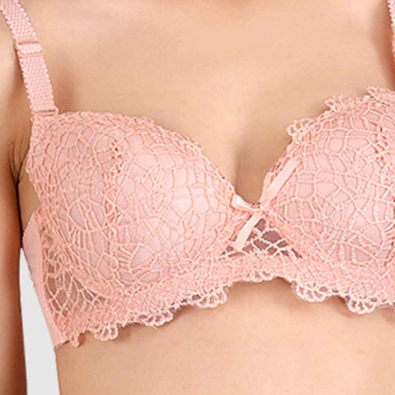 Women Peach Parisian Cut Heavily Padded Push up Lingerie Set