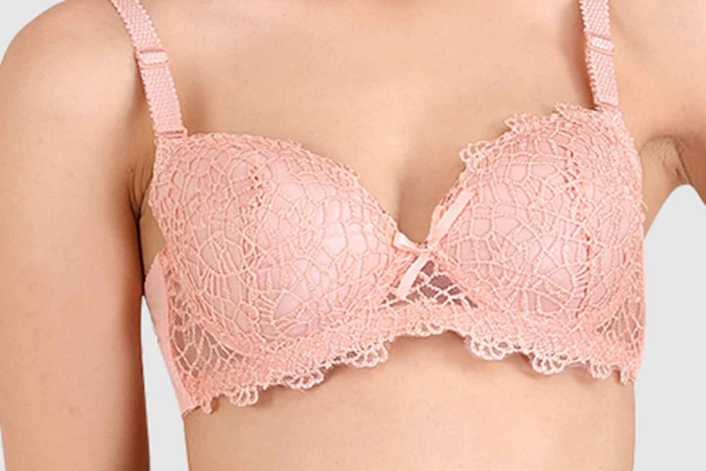 Women Peach Parisian Cut Heavily Padded Push up Lingerie Set