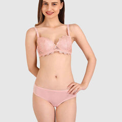 Women Peach Parisian Cut Heavily Padded Push up Lingerie Set