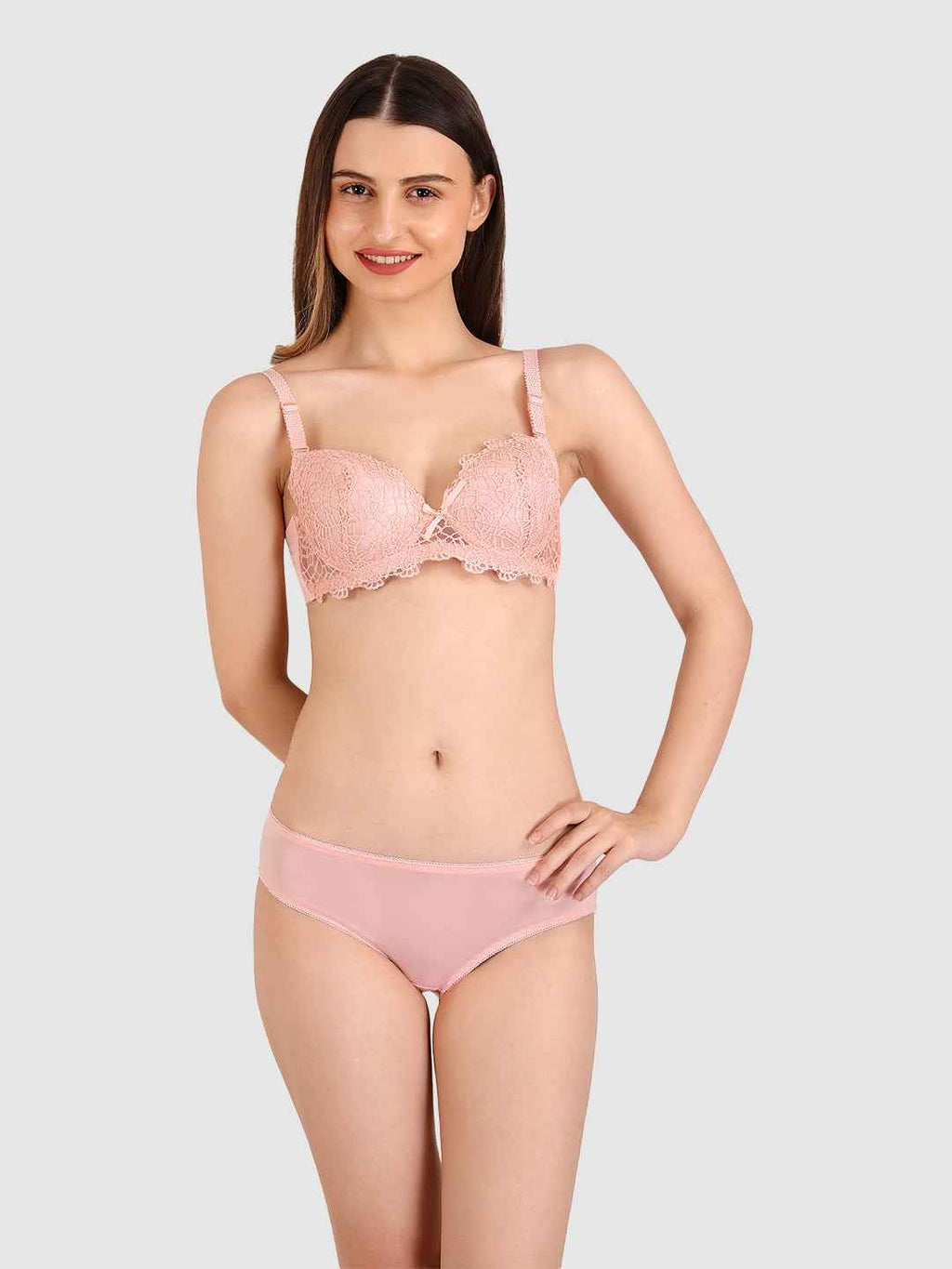 Women Peach Parisian Cut Heavily Padded Push up Lingerie Set