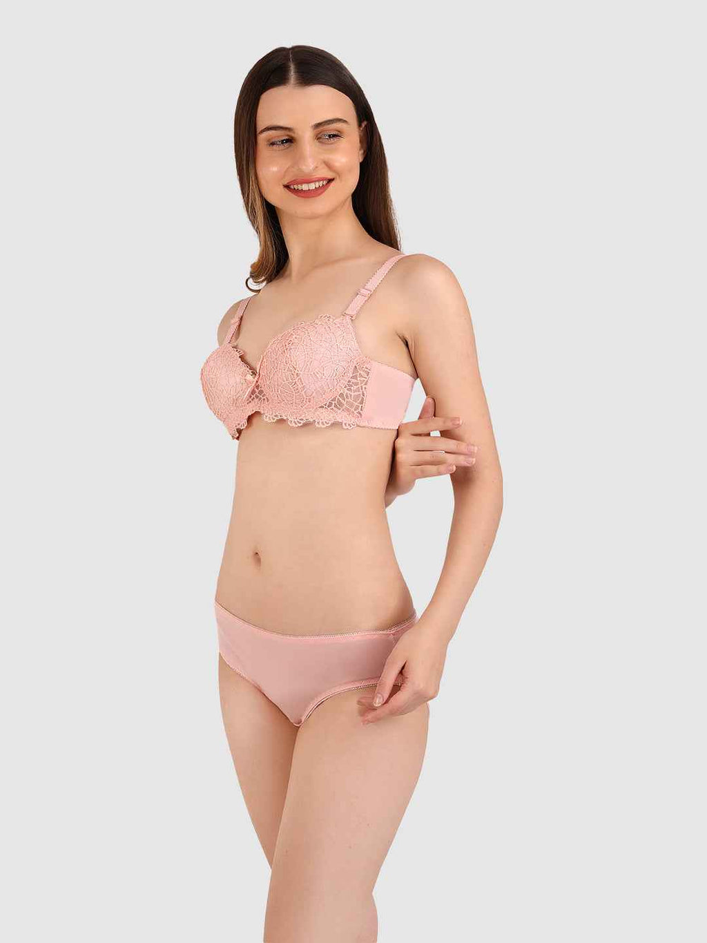 Women Peach Parisian Cut Heavily Padded Push up Lingerie Set