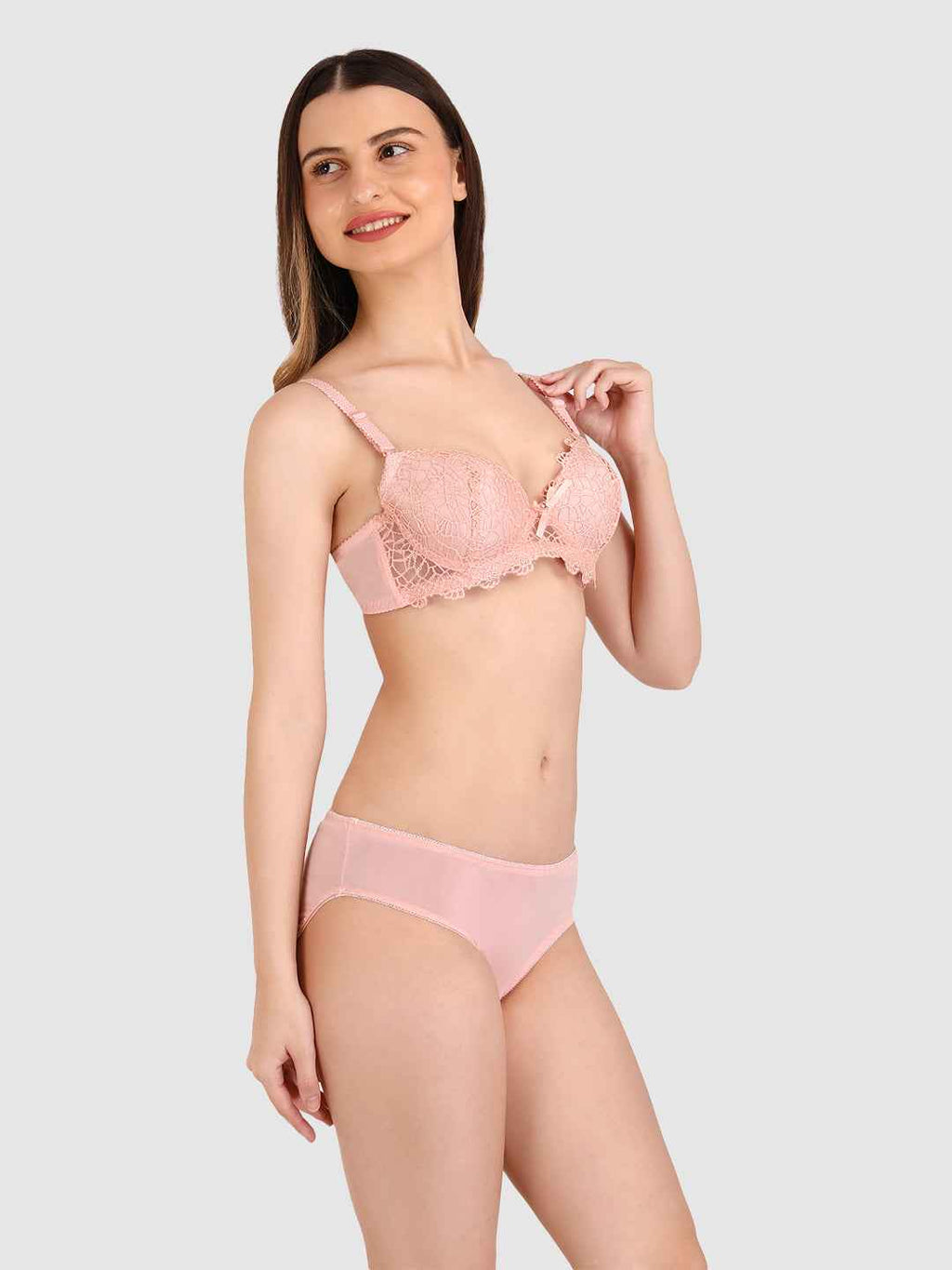 Women Peach Parisian Cut Heavily Padded Push up Lingerie Set