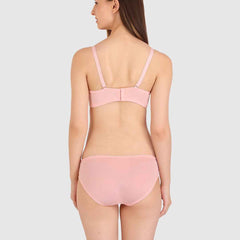 Women Peach Parisian Cut Heavily Padded Push up Lingerie Set
