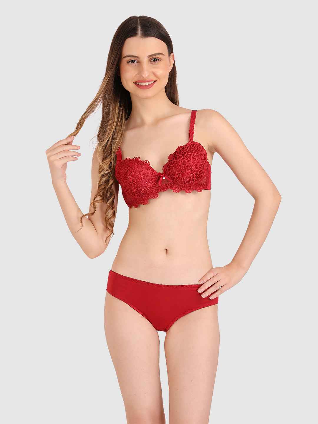 Women Maroon Parisian Cut Heavily Padded Push up Lingerie Set