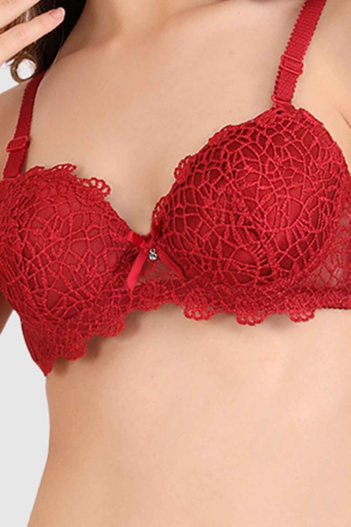 Women Maroon Parisian Cut Heavily Padded Push up Lingerie Set
